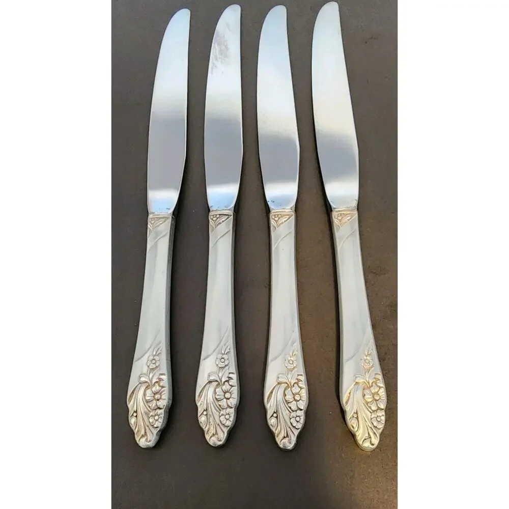 4 Onieda Community EVENING STAR Dinner Knives VTG 1950's Stainless Blade